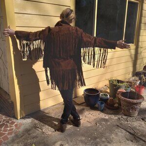 Pypsa Vintage 60's/70's  Brown Suede Extra Long Fringe Western Unisex Jacket SzM